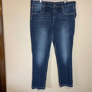 Maurices Womens Dark Wash Straight Leg Jeans Contrast Stitch Blue Denim Plus 20